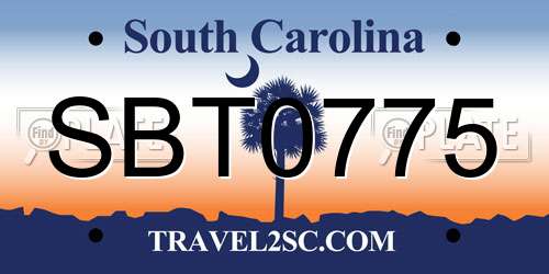 SBT0775 South Carolina License Plate