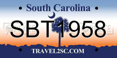 SBT1958 South Carolina License Plate