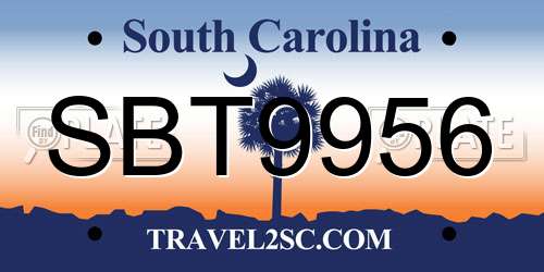 SBT9956 South Carolina License Plate