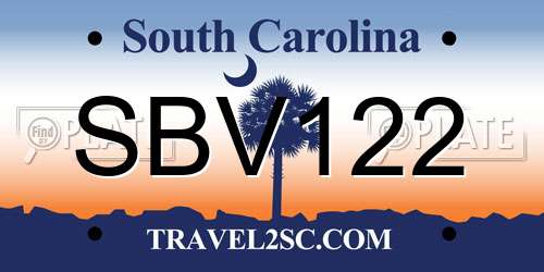 SBV122 South Carolina License Plate