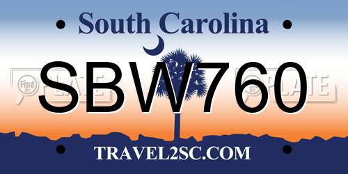 SBW760 South Carolina License Plate