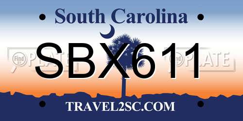 SBX611 South Carolina License Plate