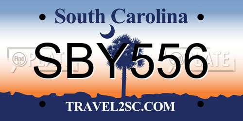 SBY556 South Carolina License Plate