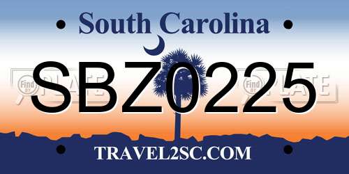 SBZ0225 South Carolina License Plate