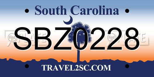 SBZ0228 South Carolina License Plate