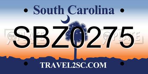 SBZ0275 South Carolina License Plate