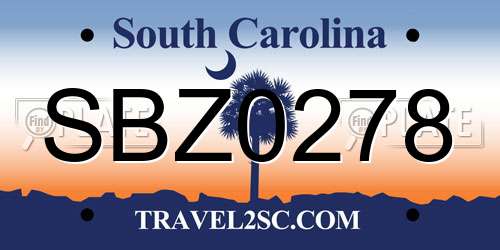 SBZ0278 South Carolina License Plate