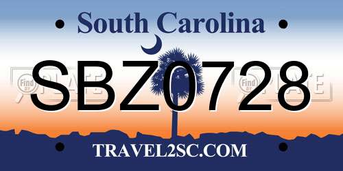 SBZ0728 South Carolina License Plate