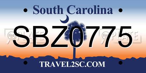 SBZ0775 South Carolina License Plate