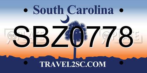 SBZ0778 South Carolina License Plate