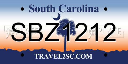 SBZ1212 South Carolina License Plate