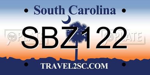 SBZ122 South Carolina License Plate