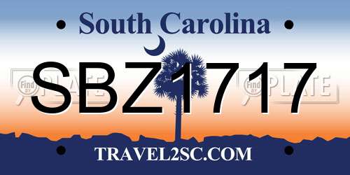 SBZ1717 South Carolina License Plate