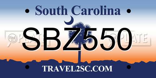 SBZ550 South Carolina License Plate