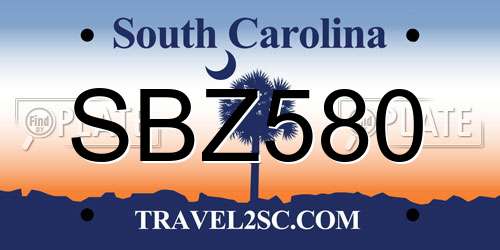 SBZ580 South Carolina License Plate