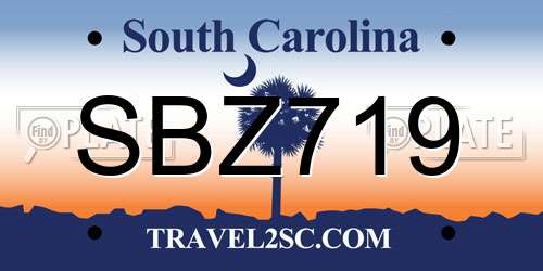 SBZ719 South Carolina License Plate