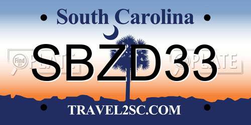 SBZD33 South Carolina License Plate