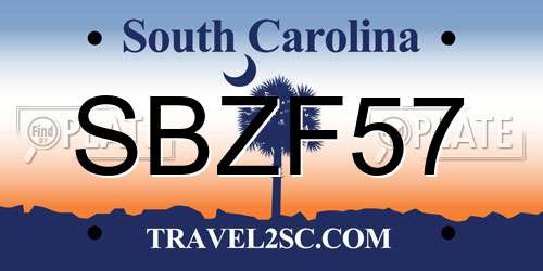 SBZF57 South Carolina License Plate