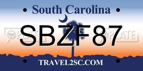 SBZF87 South Carolina License Plate