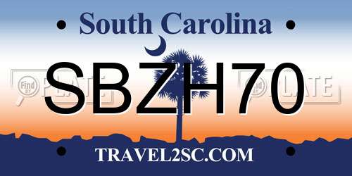 SBZH70 South Carolina License Plate