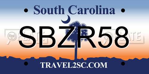 SBZR58 South Carolina License Plate