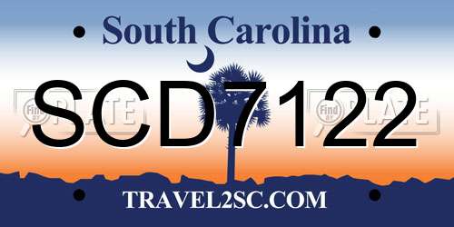 SCD7122 South Carolina License Plate