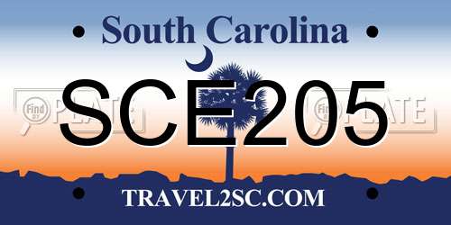 SCE205 South Carolina License Plate