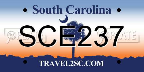 SCE237 South Carolina License Plate