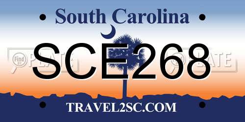 SCE268 South Carolina License Plate