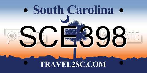 SCE398 South Carolina License Plate