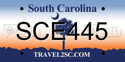 SCE445 South Carolina License Plate
