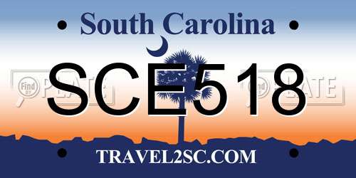 SCE518 South Carolina License Plate