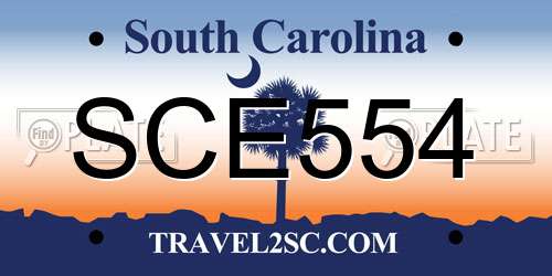 SCE554 South Carolina License Plate