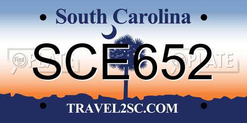 SCE652 South Carolina License Plate