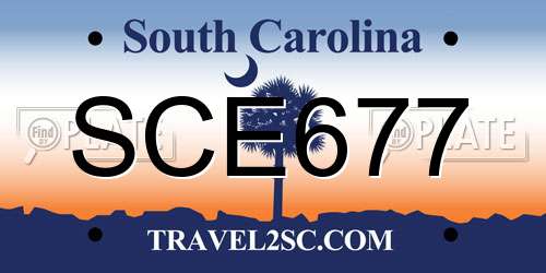 SCE677 South Carolina License Plate