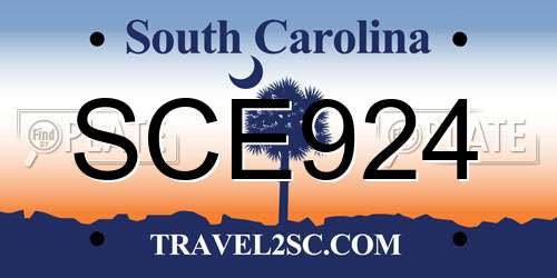 SCE924 South Carolina License Plate