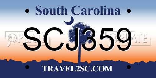 SCJ359 South Carolina License Plate
