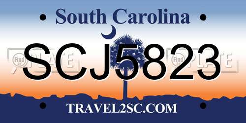 SCJ5823 South Carolina License Plate