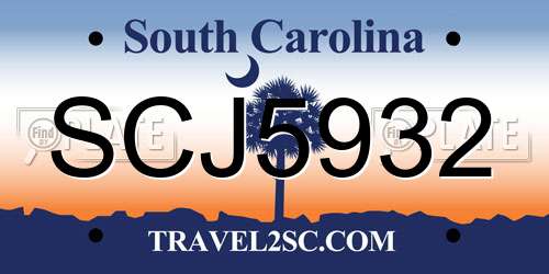 SCJ5932 South Carolina License Plate