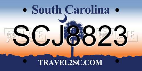 SCJ8823 South Carolina License Plate