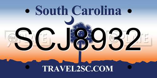 SCJ8932 South Carolina License Plate