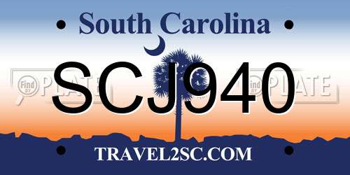 SCJ940 South Carolina License Plate