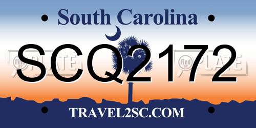 SCQ2172 South Carolina License Plate