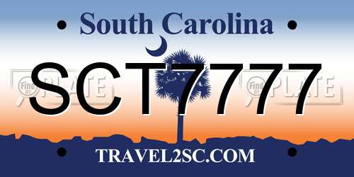 SCT7777 South Carolina License Plate