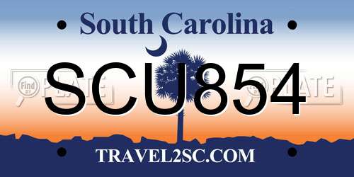 SCU854 South Carolina License Plate