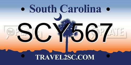 SCY567 South Carolina License Plate