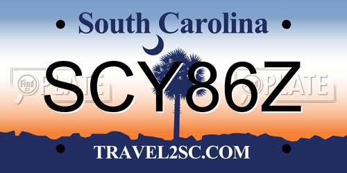 SCY86Z South Carolina License Plate
