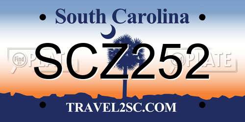 SCZ252 South Carolina License Plate