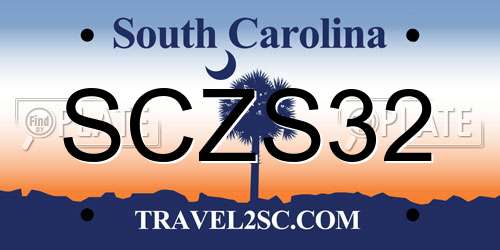 SCZS32 South Carolina License Plate