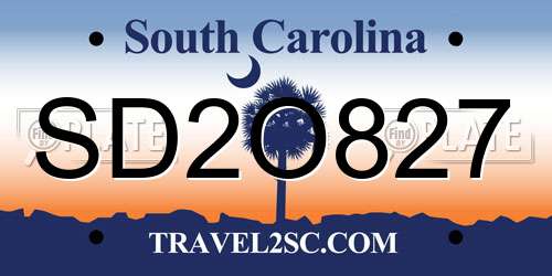 SD2O827 South Carolina License Plate